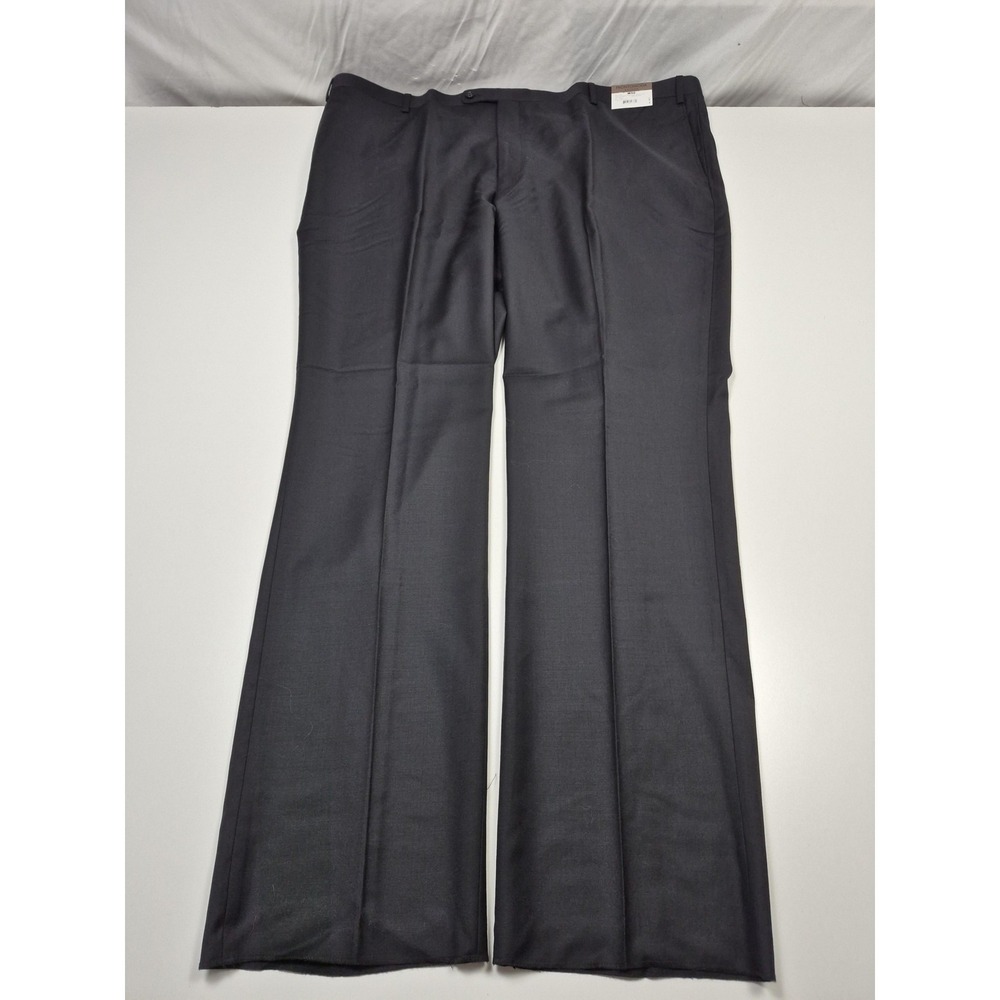 Prontomoda Dress Pants Mens 50x36 Black Super 140s Wool Flat Front NWT